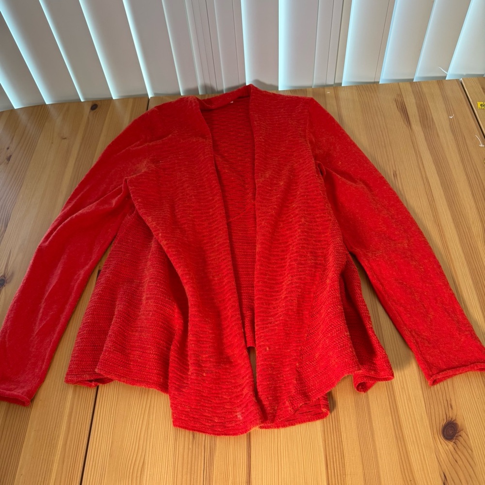Eileen Fisher Orange Organic Cashmere Cotton Open Cardigan Pointelle S - Picture 5 of 11